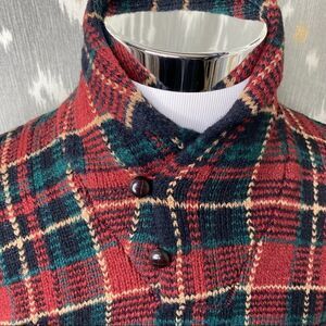 Polo Ralph Lauren Red & Green Multi Tartan Plaid Shawl Collar L/S Sweater